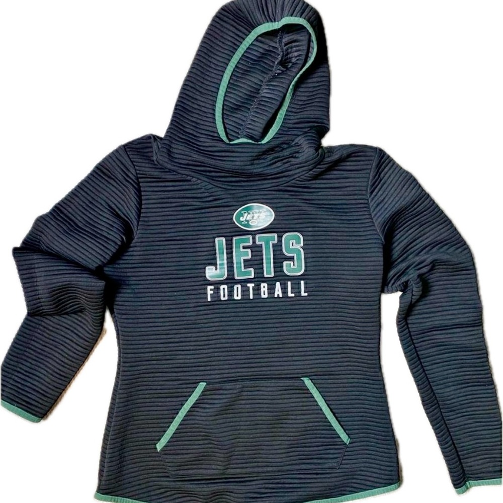 NFL | NY Jets Ribbed Hoodie Sweatshirt Size Medium Black Green‎